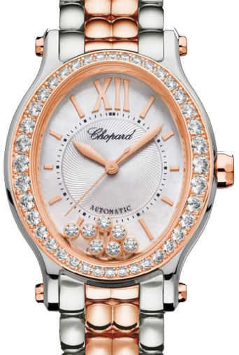 Chopard Happy Sport Oval Stainless Steel and 18K Rose Gold& Diamonds Ladies Watch - Premium Luxury Product