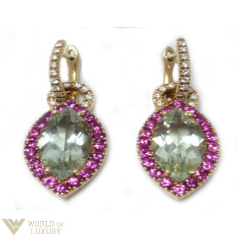 Valente Milano 18K Yellow Gold Earrings with Diamonds Sapphires and Quartz