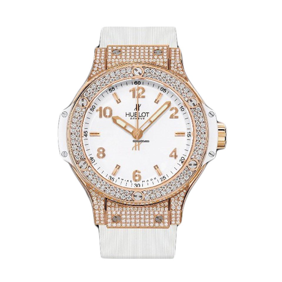 Hublot Big Bang 38mm 18K Rose Gold Pave Rubber Strap Ladies Watch - Premium Luxury Product