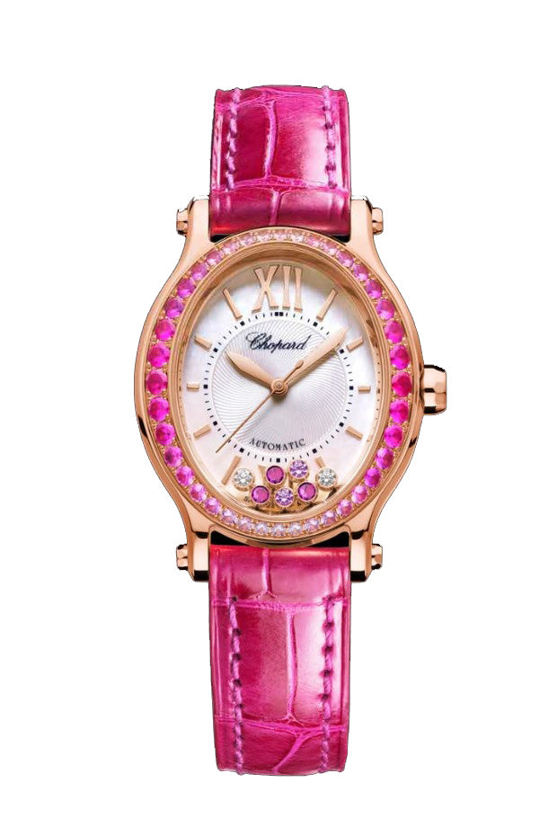 Chopard Happy Sport Oval Ethical Rose Gold  & Diamonds and Pink Sapphires Ladies Watch - Premium Luxury Product