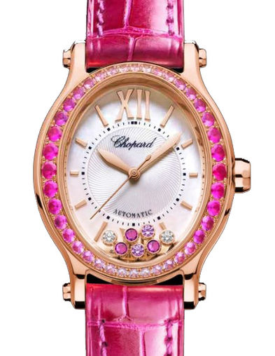 Chopard Happy Sport Oval Ethical Rose Gold  & Diamonds and Pink Sapphires Ladies Watch - Premium Luxury Product