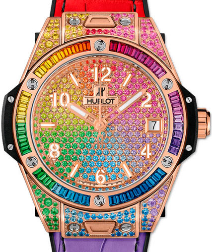 Hublot Unico Big Bang One Click Rainbow 18K King Gold &  Colored Gemstones Unisex Watch - Premium Luxury Product
