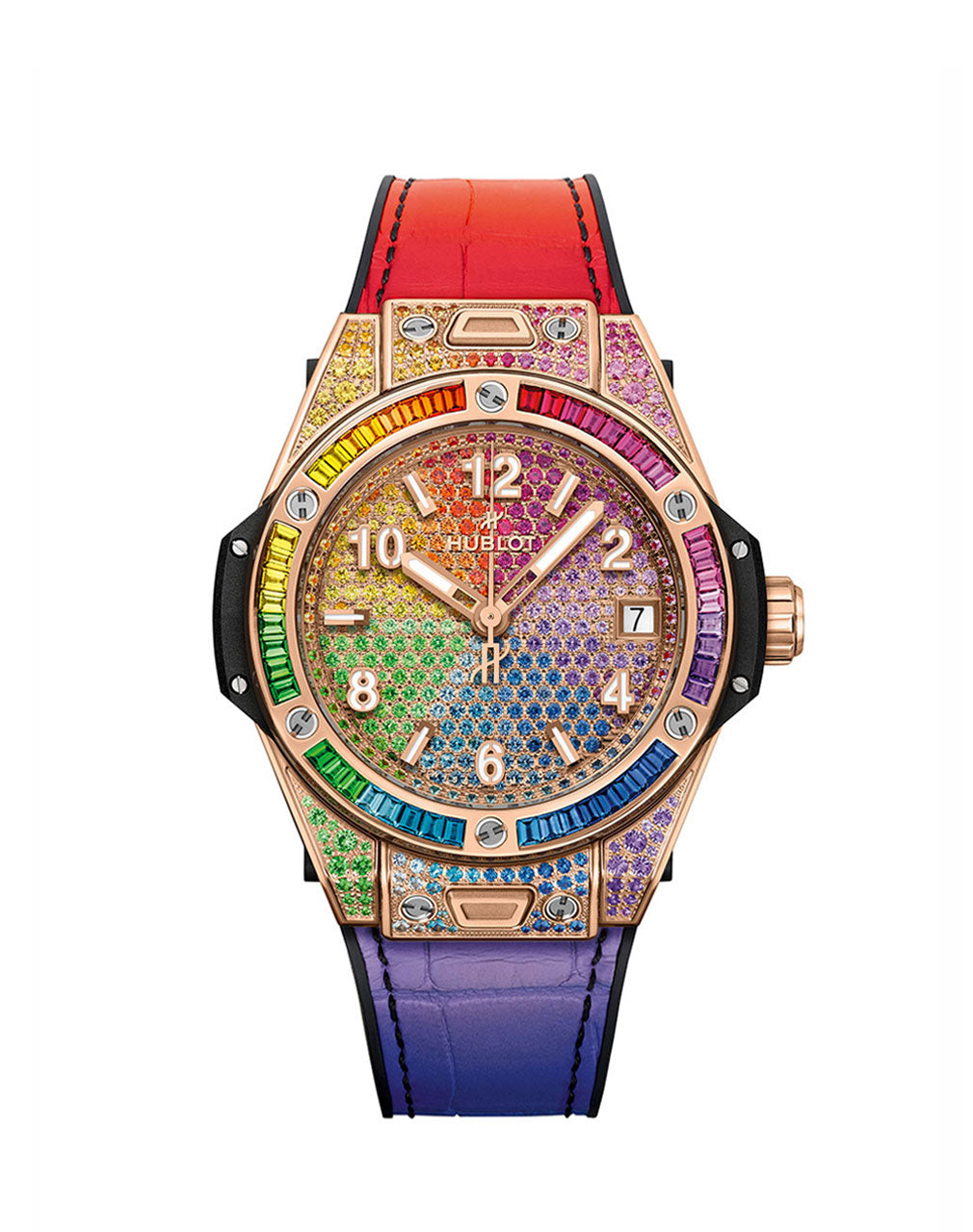 Hublot Unico Big Bang One Click Rainbow 18K King Gold &  Colored Gemstones Unisex Watch - Premium Luxury Product