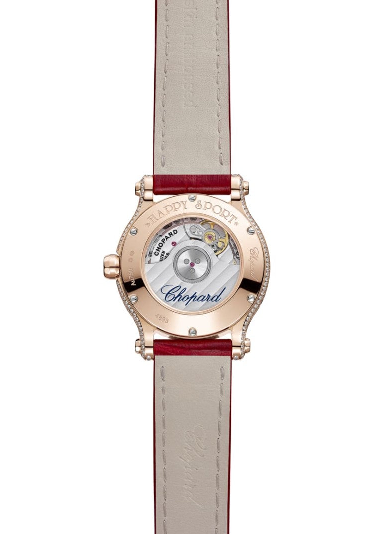 Chopard Happy Sport Ethical 18K Rose Gold & Diamonds & Rubies Ladies Watch - Premium Luxury Product