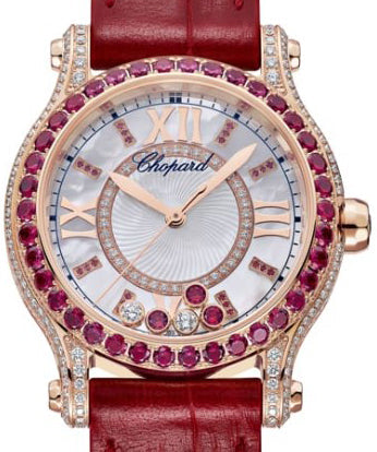 Chopard Happy Sport Ethical 18K Rose Gold & Diamonds & Rubies Ladies Watch - Premium Luxury Product