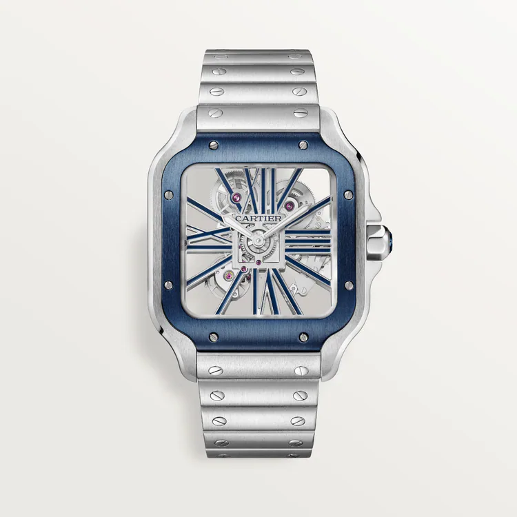 Cartier Santos Stainless Steel Skeleton Men's Watch - Premium Luxury Product