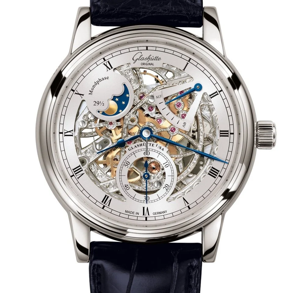 Glashutte Original Senator Moon Phase Skeletonized Edition White Gold Men's Watch - Premium Luxury Product