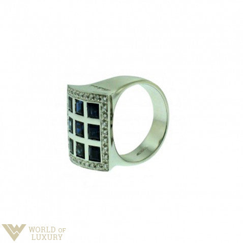 Salvini 18k White Gold Ring with Diamonds and Sapphires