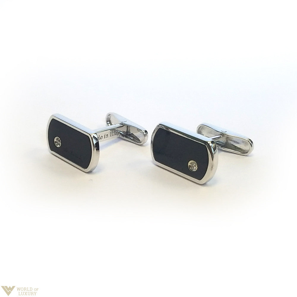 Salvini Prometeo 18k White Gold Diamonds Onyx Men's Cufflinks