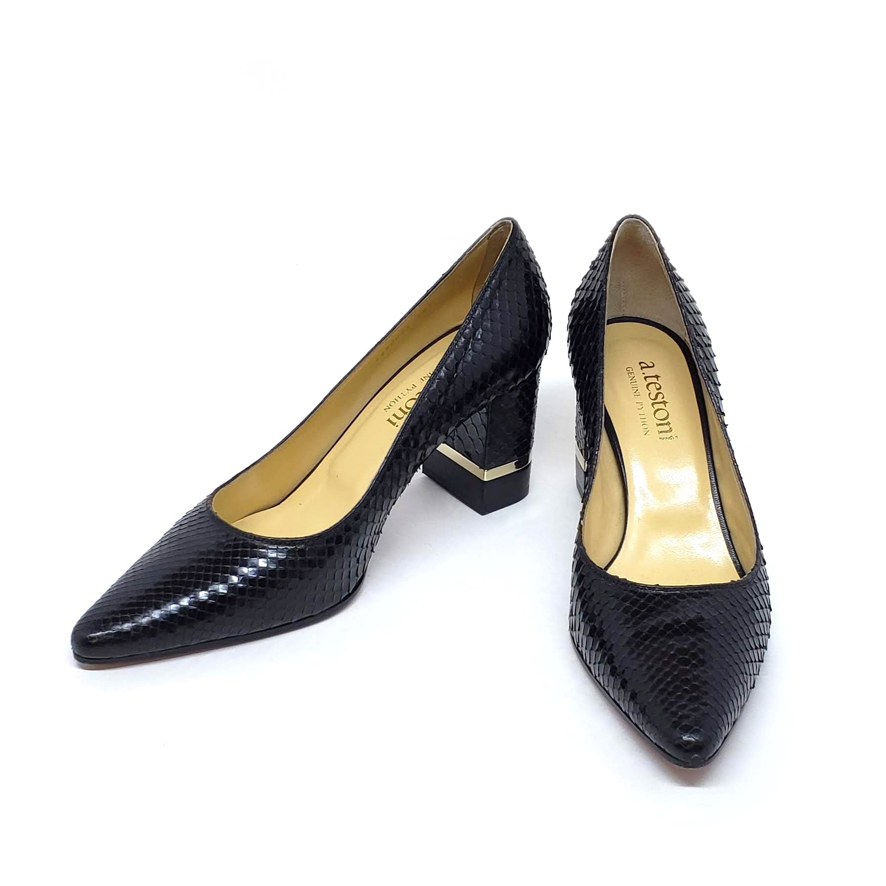 Testoni Black Shiny Python Lady's Pumps