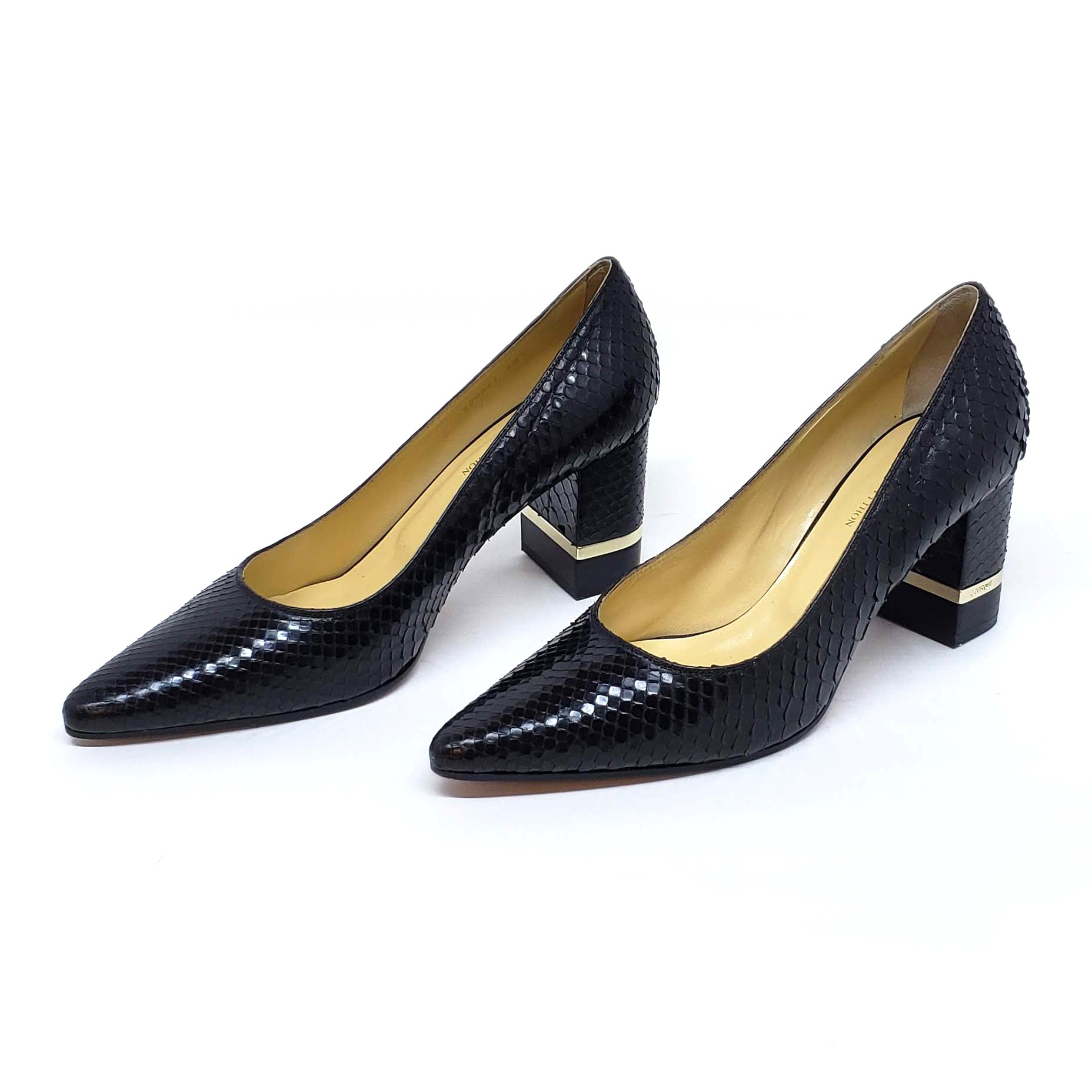 Testoni Black Shiny Python Lady's Pumps