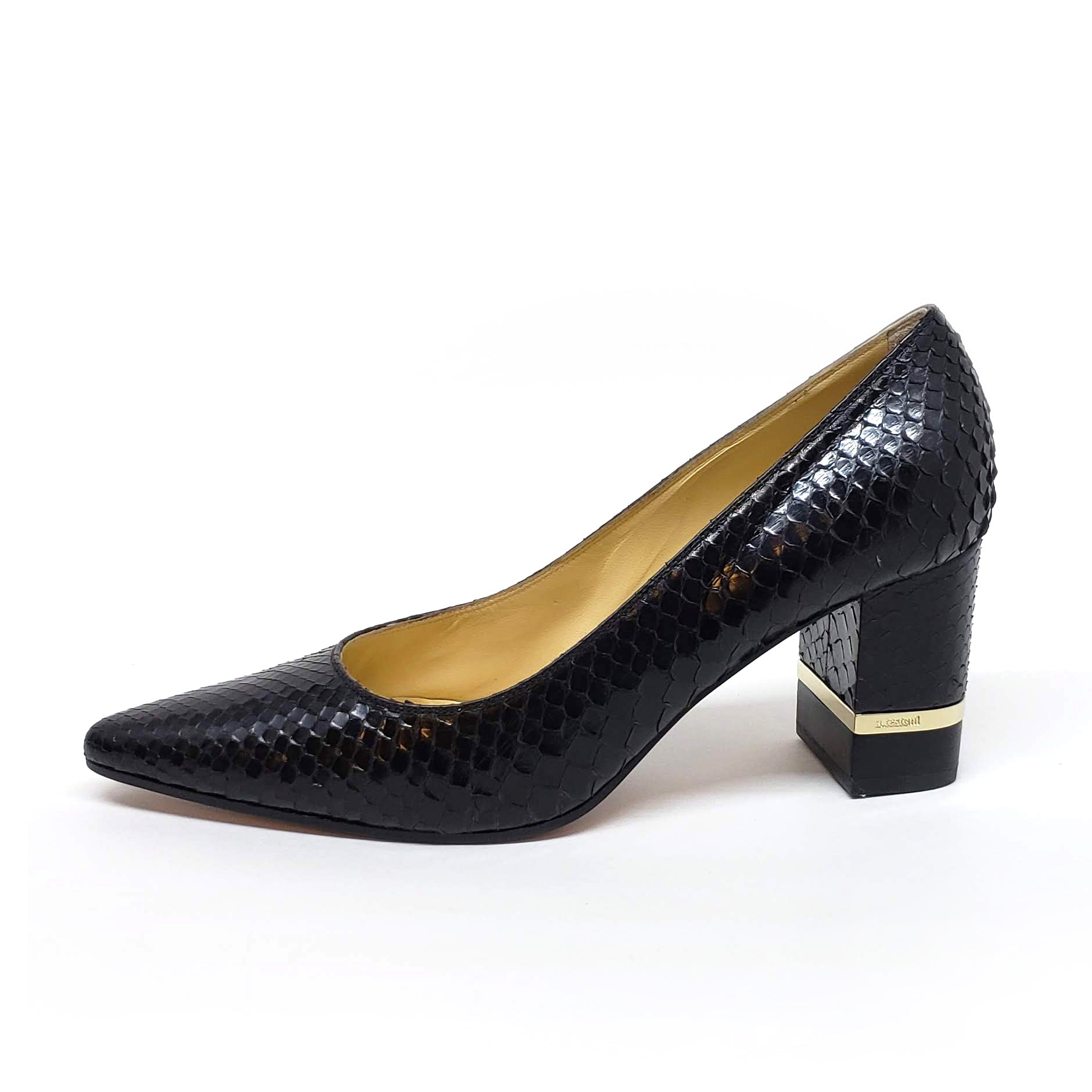Testoni Black Shiny Python Lady's Pumps