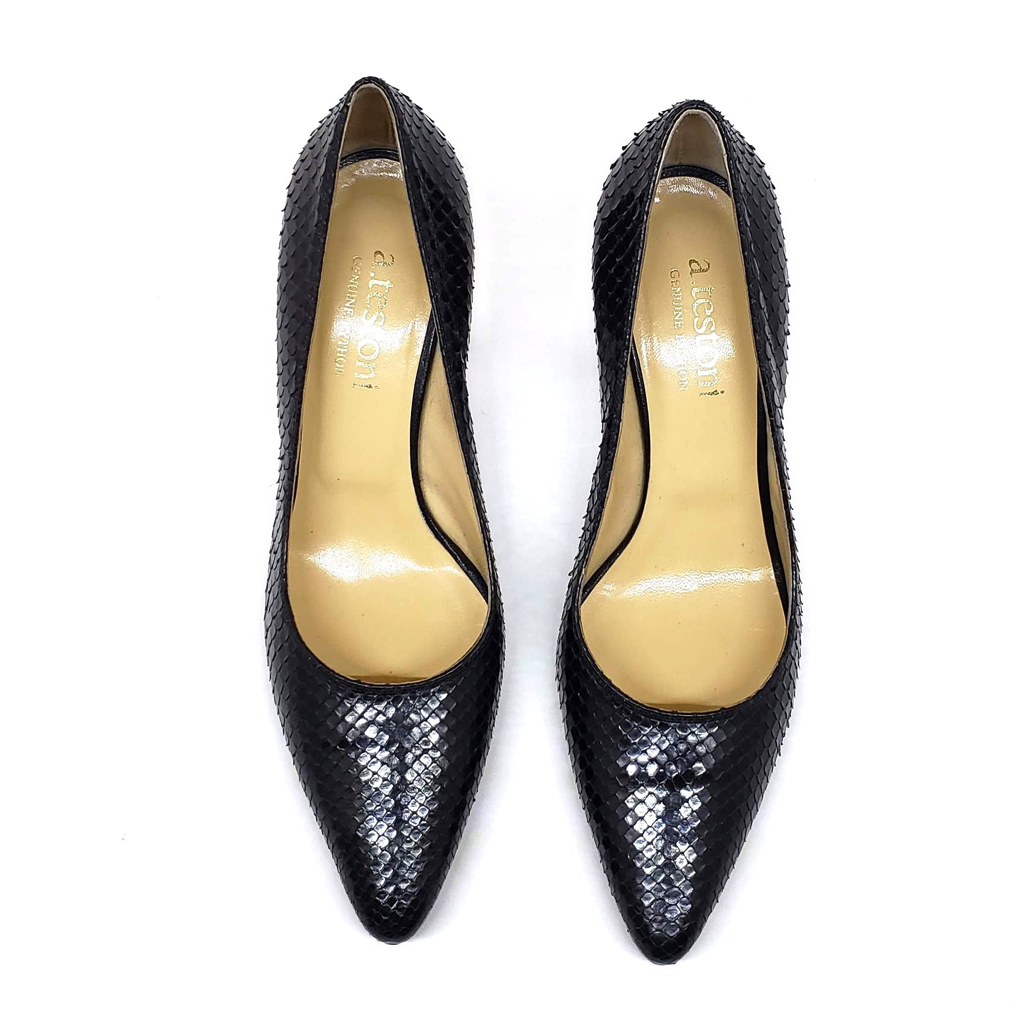 Testoni Black Shiny Python Lady's Pumps