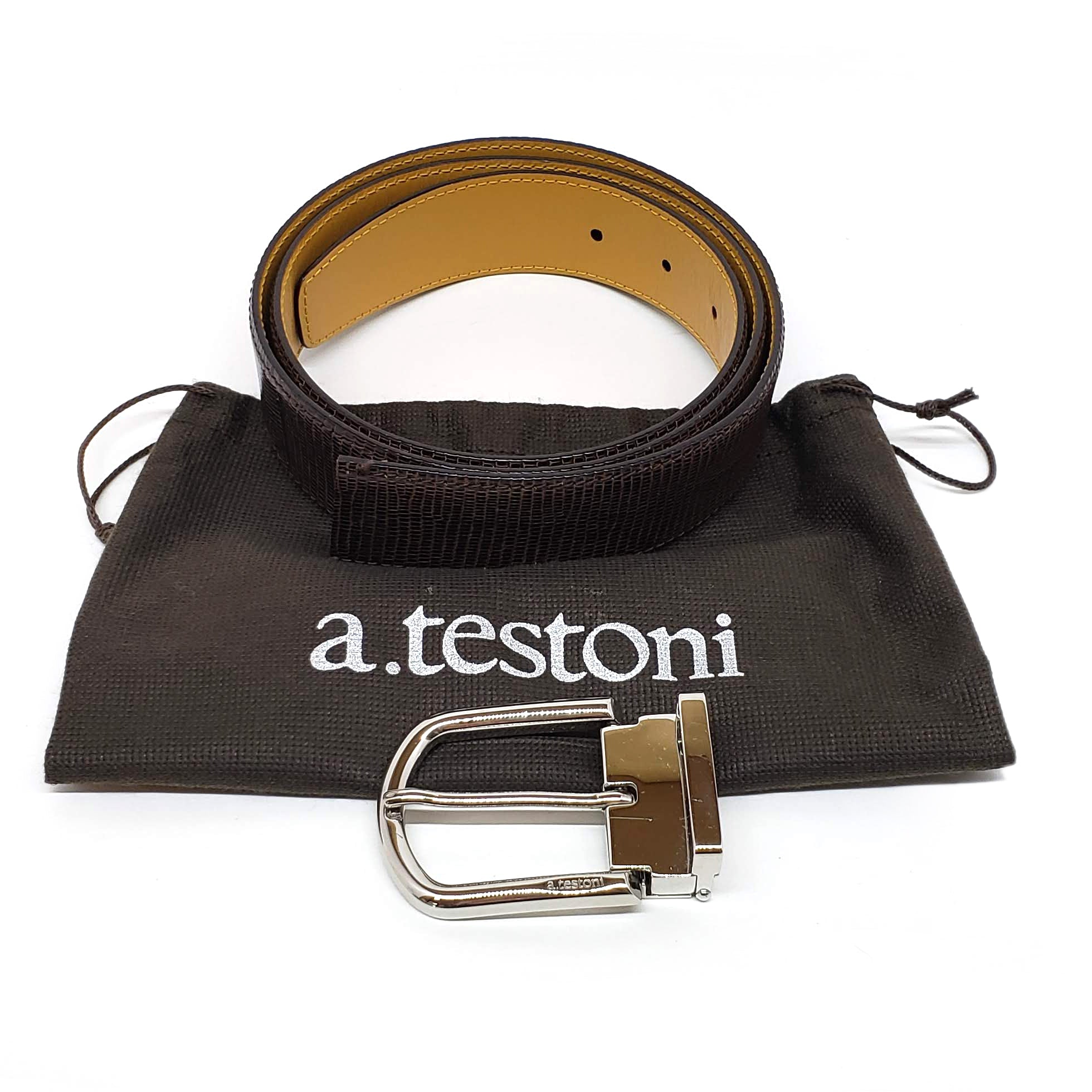 Testoni Brown Shiny Lizard Men's Belt