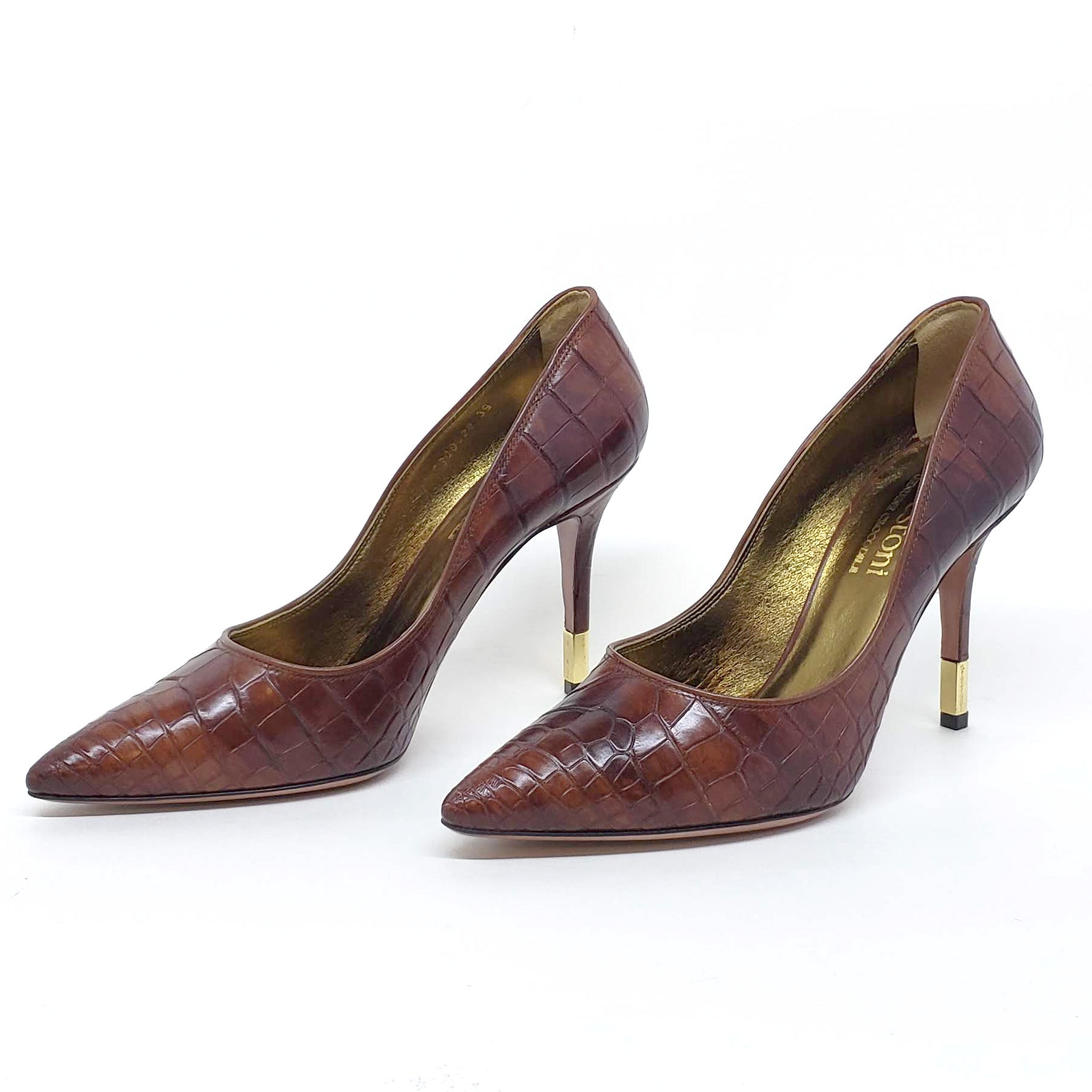 Testoni Brown Crocodile Lady's Pumps