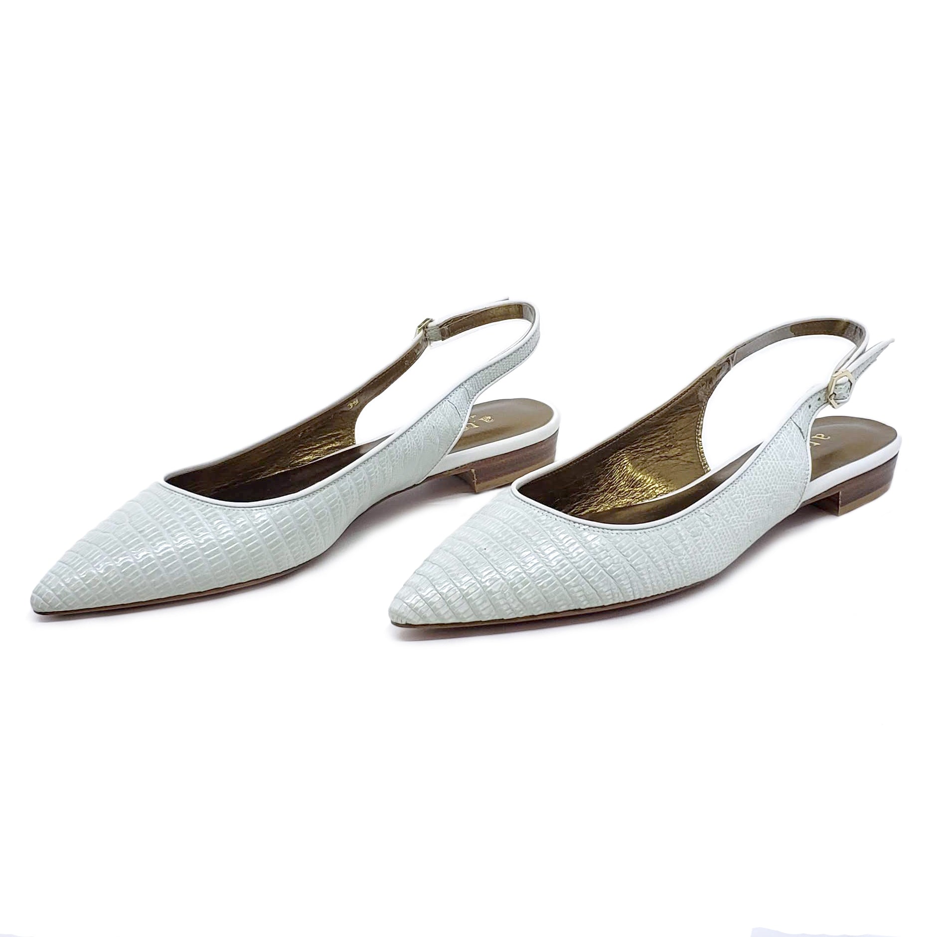 Testoni White Lizard Lady's Flat Shoes