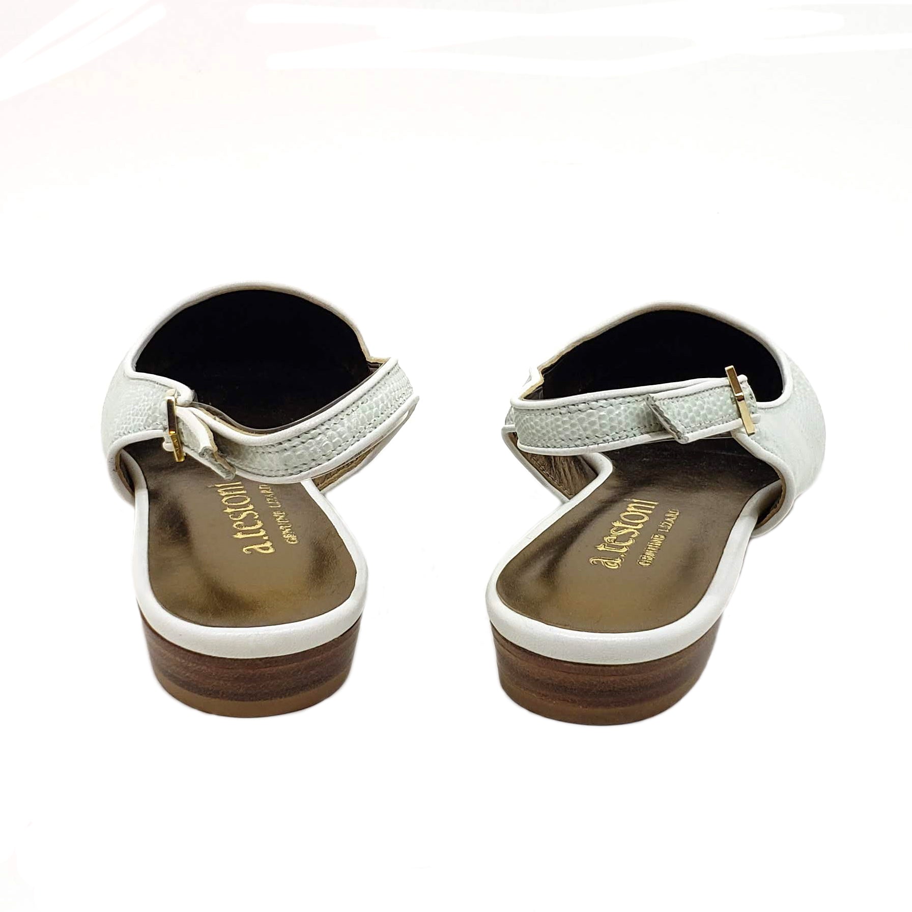 Testoni White Lizard Lady's Flat Shoes