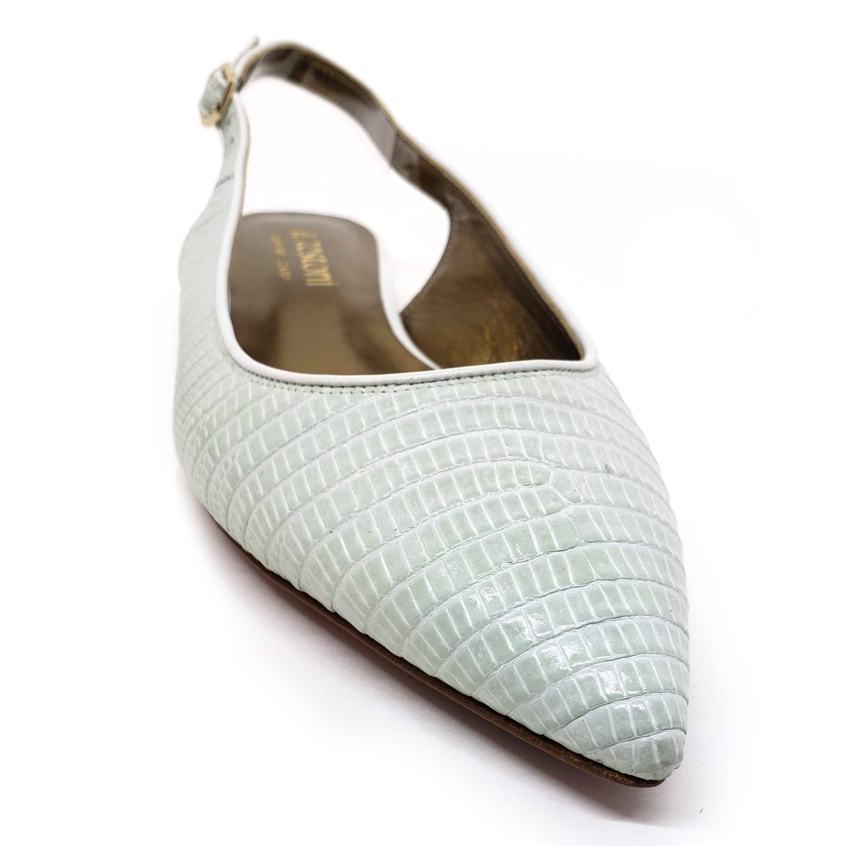 Testoni White Lizard Lady's Flat Shoes