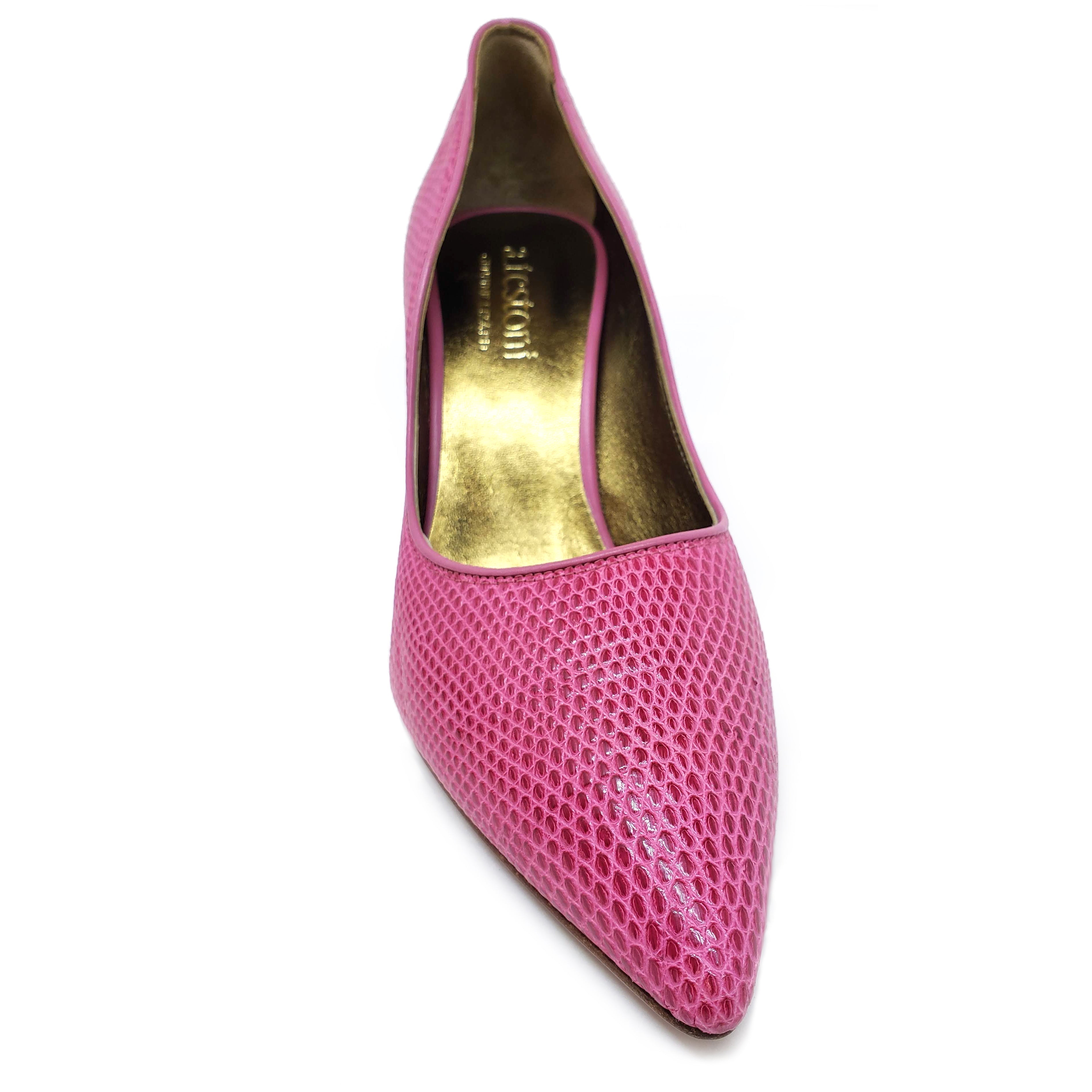 Testoni Pink Lizard Leather Lady's Pumps