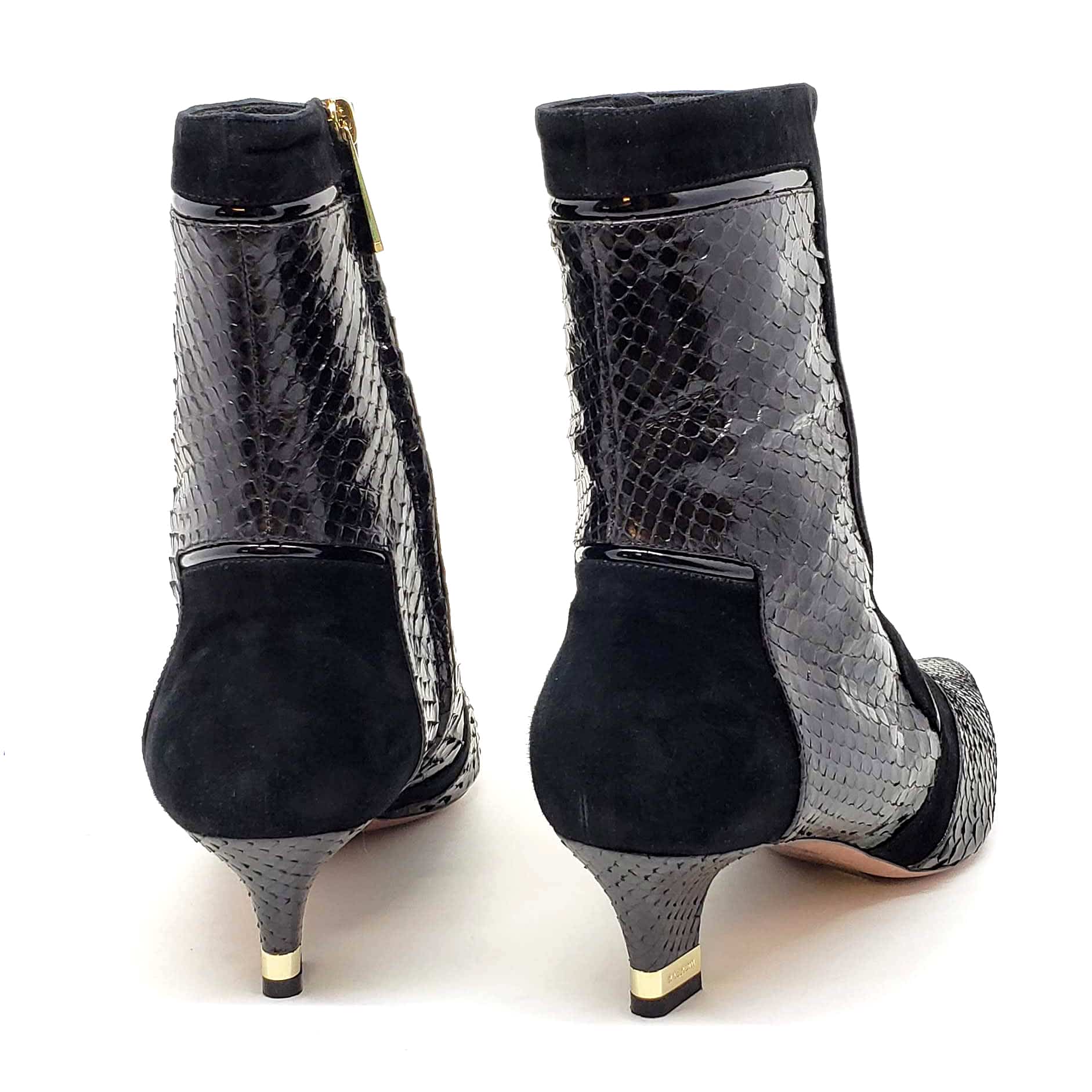 Testoni Black Shiny Python and Suede Lady’s Short Boots