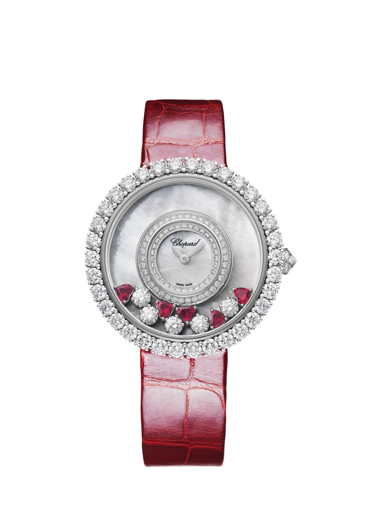 Chopard Happy Diamonds 18K White Gold, Rubies & Diamonds Ladies Watch - Premium Luxury Product