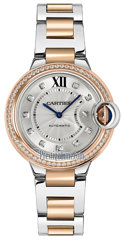 Cartier Ballon Bleu 33mm Stainless steel & Rose Gold & Diamond Lady's Watch - Premium Luxury Product