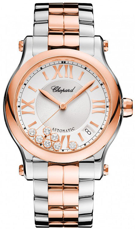 Chopard Happy Sport Diamonds, Stainless Steel 18K &amp; Rose Gold Ladies Watch - Premium Luxury Product