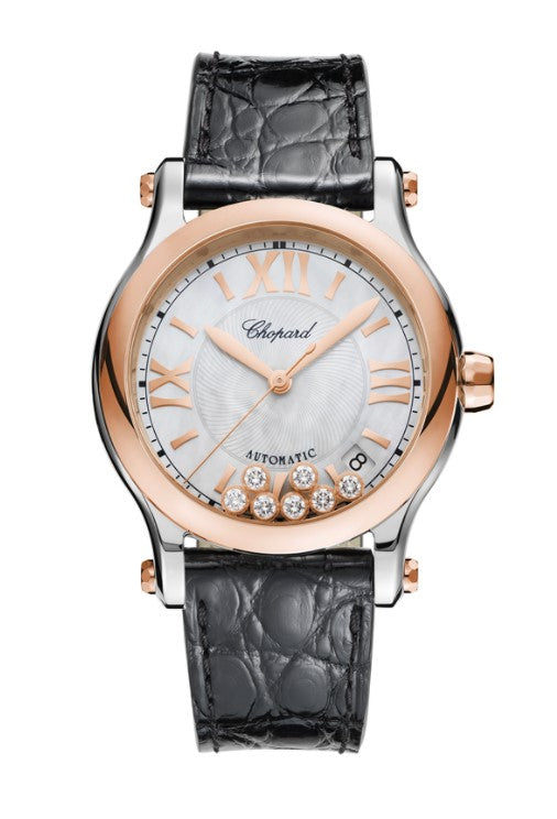 Chopard Happy Sport Diamonds, Stainless Steel &amp; 18K Rose Gold Ladies Watch - Premium Luxury Product