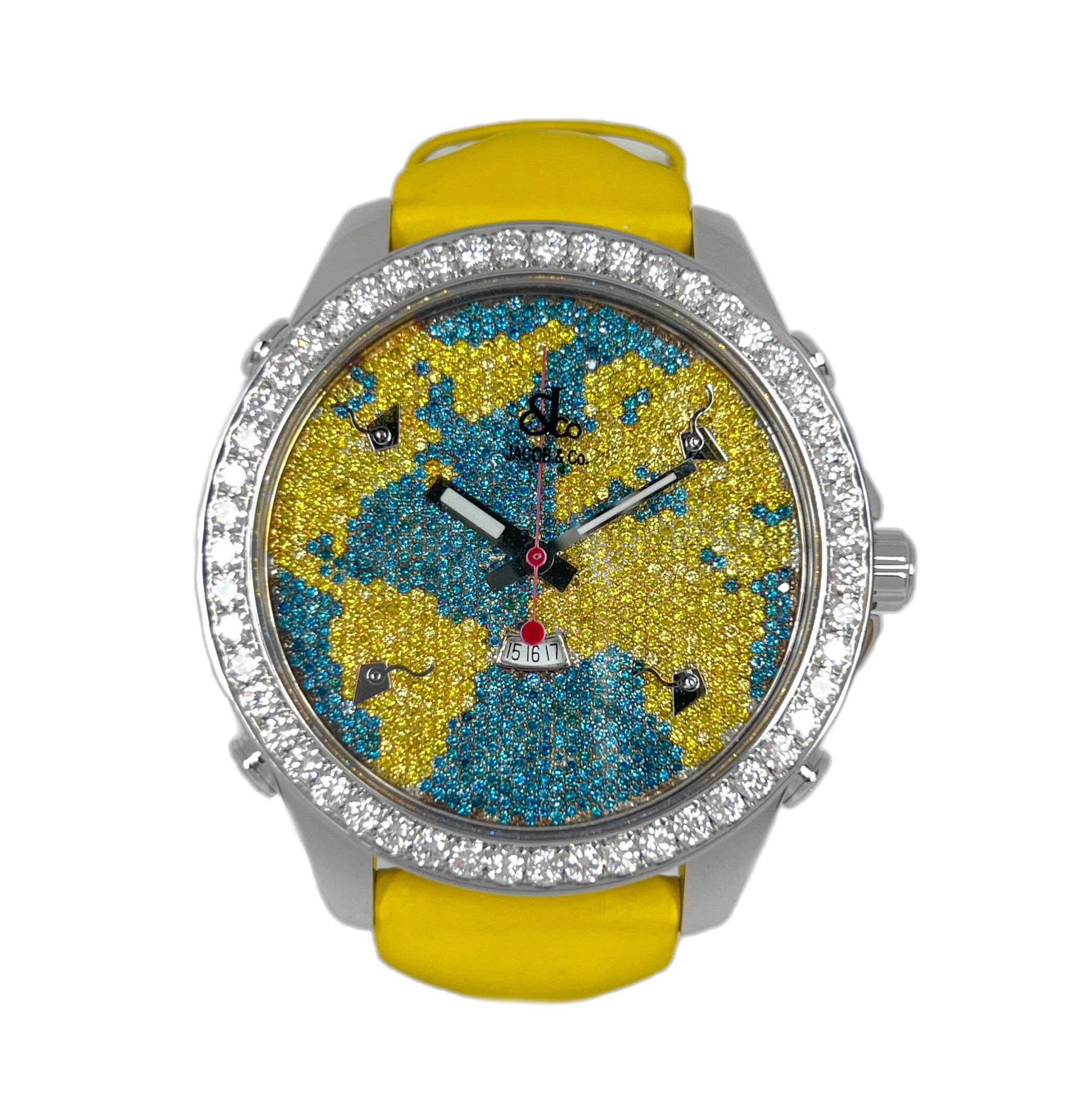 Jacob &amp; Co Five Time Zone - 47mm Stainless Steel Diamonds Unisex Watch - Premium Luxury Product