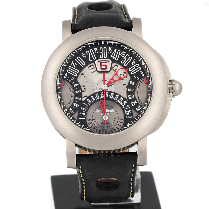 Gerald Genta Retrograde Arena Chrono Quattro Retro Titanium Mens Watch