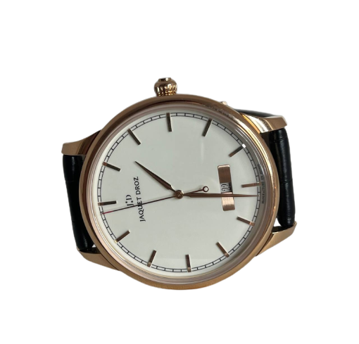 Jaquet Droz Grande Heure Minute Quantieme Ivory Enamel 18K Rose Gold Men`s Watch