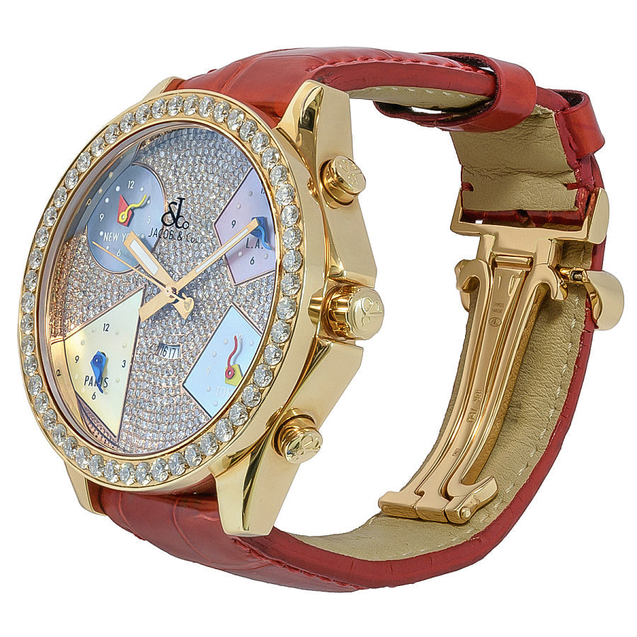 Jacob & Co Five Time Zone 18K Rose Gold & Diamonds Unisex Watch - Premium Luxury Product