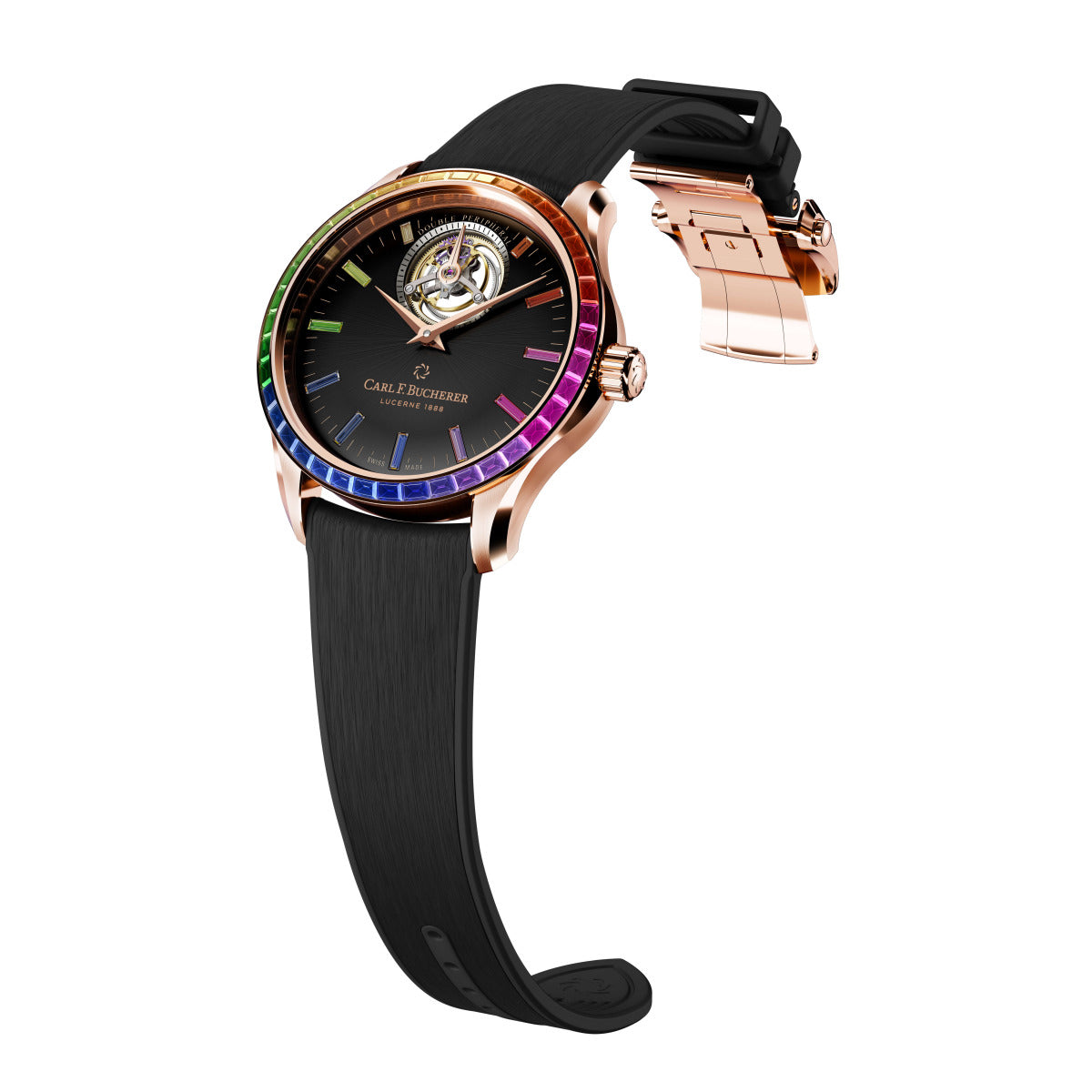 Carl F. Bucherer Manero Tourbillon  18K Rose gold & Tsavorites & Sapphires & Rubies Limited Edition Men's Watch - Premium Luxury Product