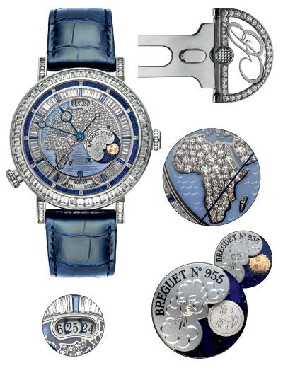 Breguet Classique “Hora Mundi”  Asia-Oceania Platinum & Diamonds & Sapphires Men's Watch - Premium Luxury Product