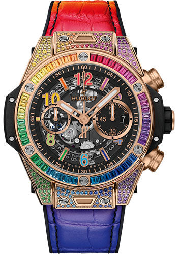 Hublot Unico Big Bang Rainbow 18K King Gold &  Colored Gemstones Men's Watch - Premium Luxury Product