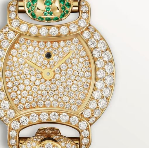Cartier Panthere Jewelry Indomptables De Cartier 18K Yellow Gold & Diamonds & Emeralds Lady's Watch - Premium Luxury Product