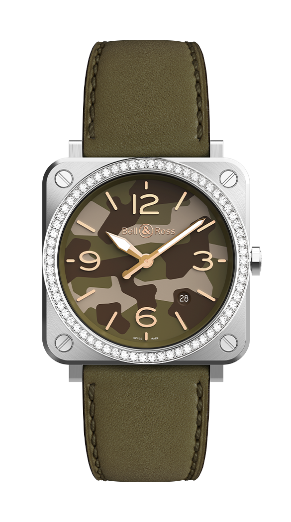 Bell & Ross Instruments BR S Green Camo, Diamonds & Steel Unisex Watch - Premium Luxury Product