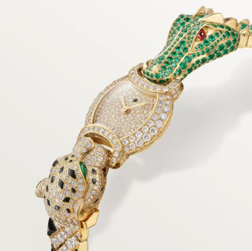 Cartier Panthere Jewelry Indomptables De Cartier 18K Yellow Gold & Diamonds & Emeralds Lady's Watch - Premium Luxury Product