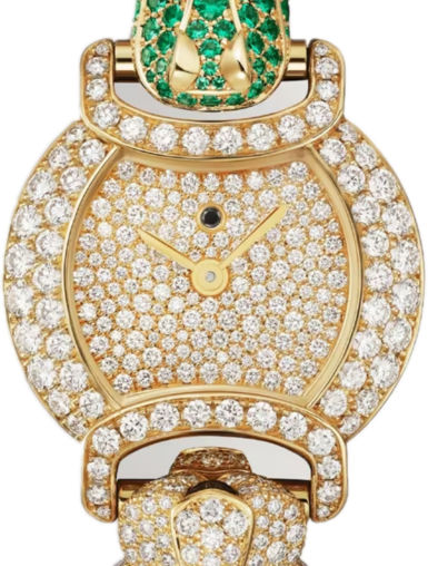 Cartier Panthere Jewelry Indomptables De Cartier 18K Yellow Gold & Diamonds & Emeralds Lady's Watch - Premium Luxury Product