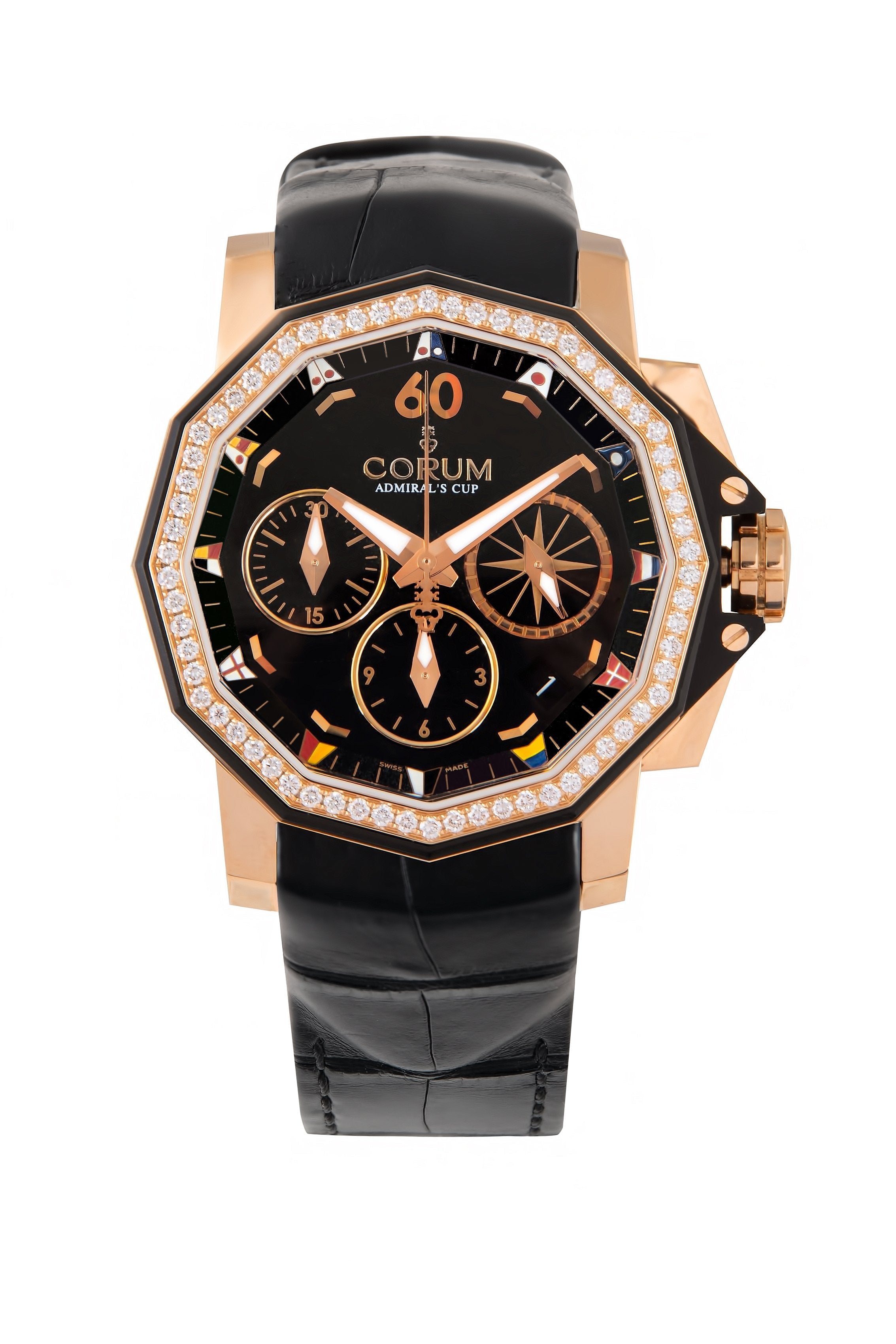 Corum Admirals Chronograph 18K Rose Gold & Ceramic & Diamonds Lady's Watch - Premium Luxury Product