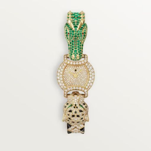 Cartier Panthere Jewelry Indomptables De Cartier 18K Yellow Gold & Diamonds & Emeralds Lady's Watch - Premium Luxury Product
