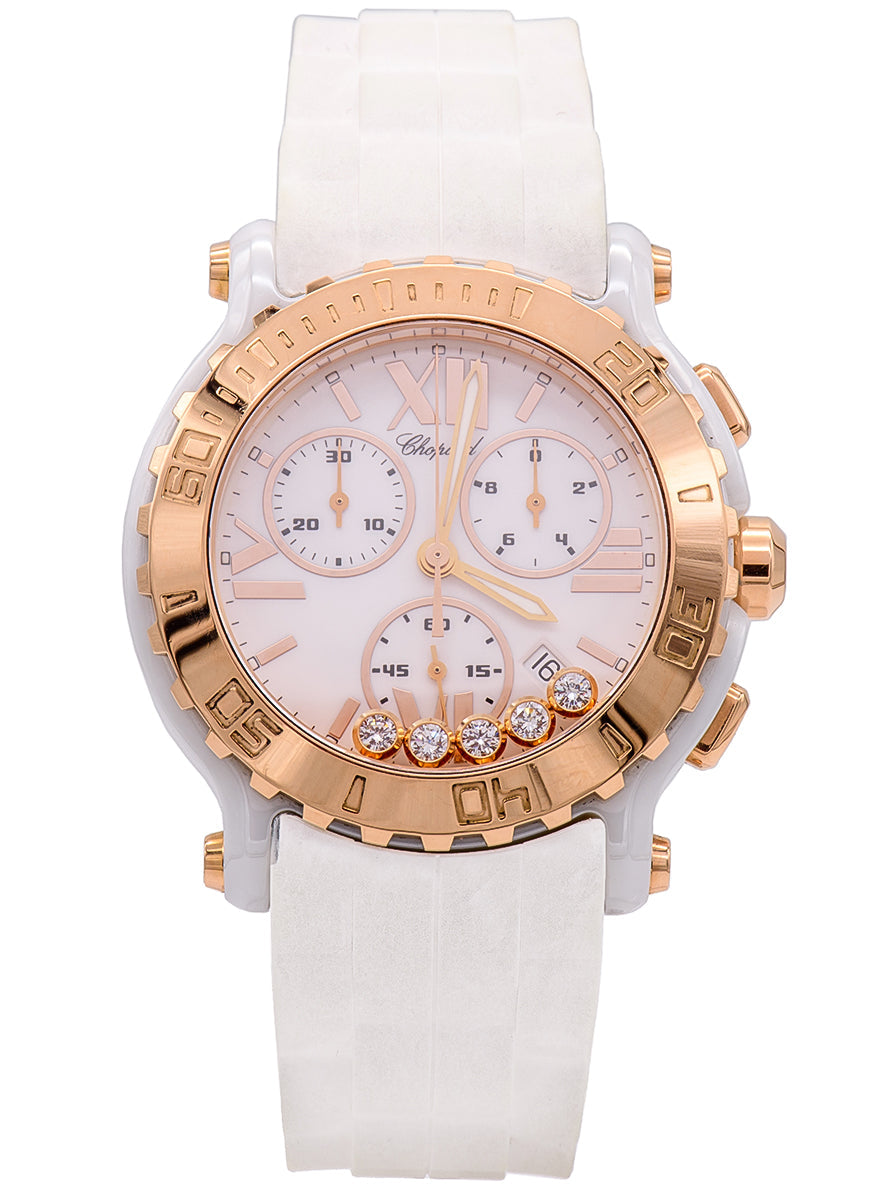 Chopard Happy Sport Chronograph White Ceramic & 18K Rose Gold Ladies Watch - Premium Luxury Product