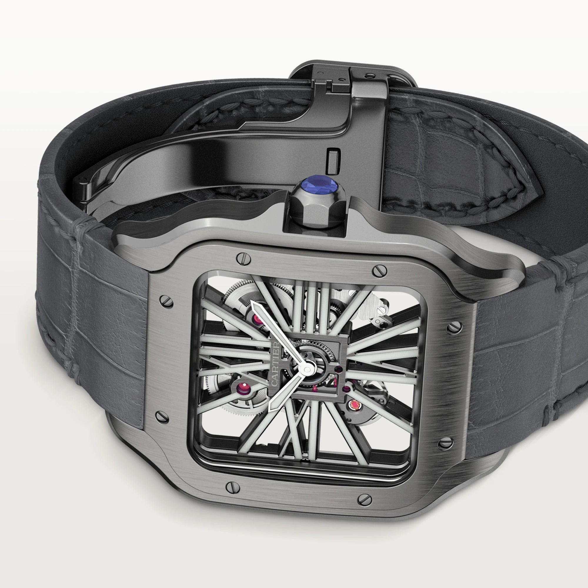 Cartier Santos Skeleton Black Steel Men's Watch - Premium Luxury Product