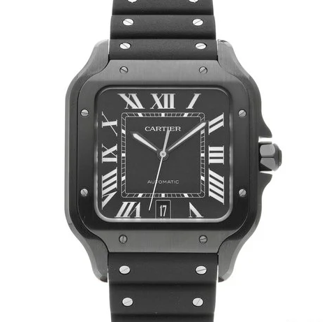 Cartier Santos Black ADLC Stainless Steel Men's Watch - Premium Luxury Product