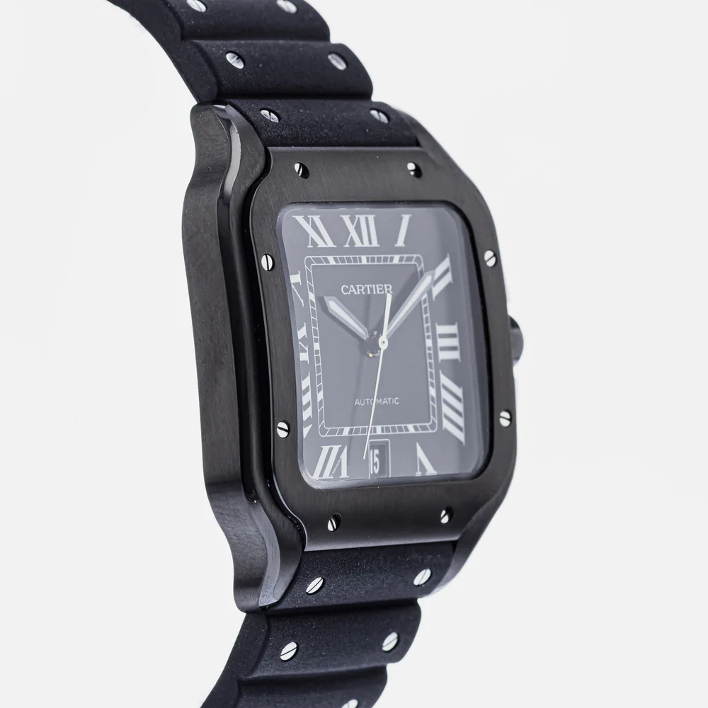 Cartier Santos Black ADLC Stainless Steel Men's Watch - Premium Luxury Product