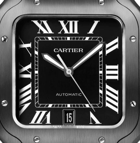 Cartier Santos Black ADLC Stainless Steel Men's Watch - Premium Luxury Product