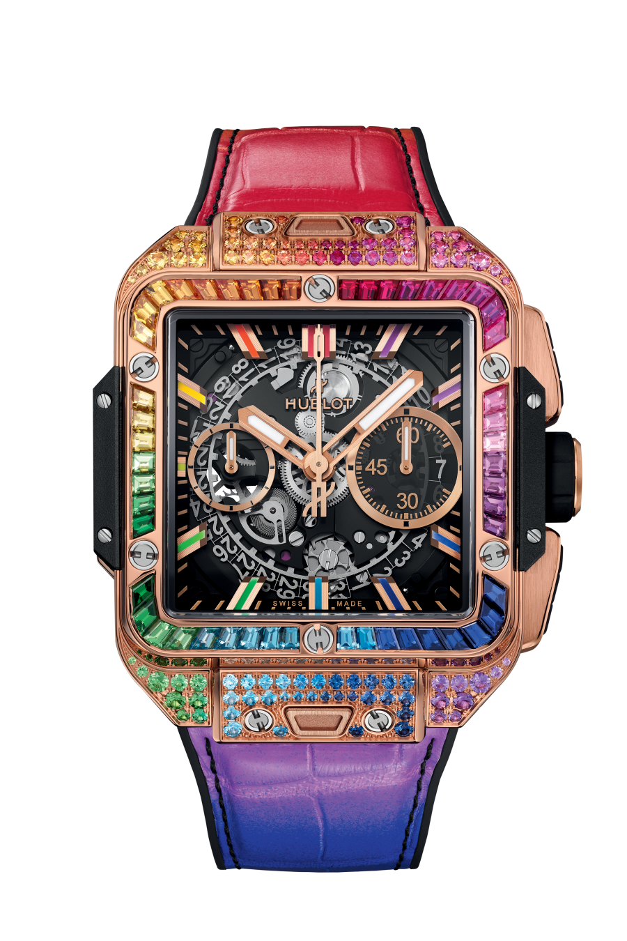 Hublot Square Bang Chronograph Unico 18K King Gold & Colored Gemstones Rainbow Men's Watch - Premium Luxury Product