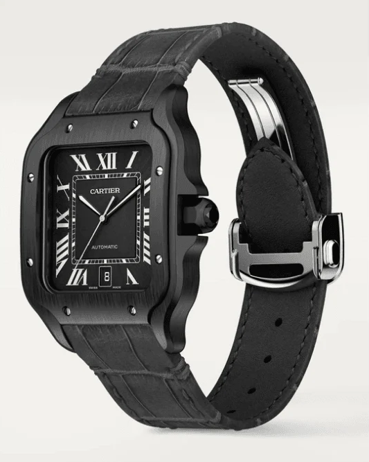 Cartier Santos Black ADLC Stainless Steel Men's Watch - Premium Luxury Product