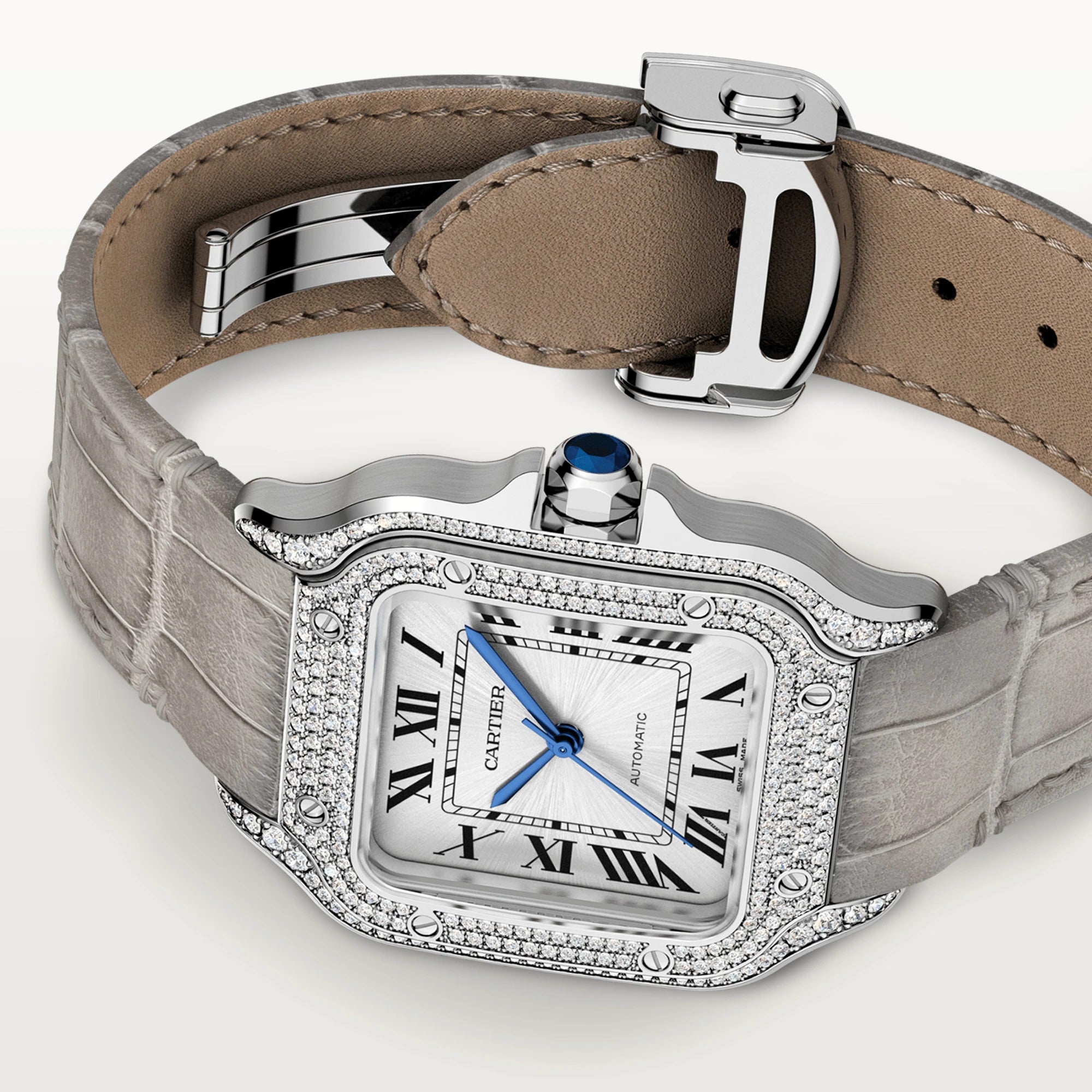 Cartier Santos 18K White Gold & Diamonds Unisex Watch - Premium Luxury Product