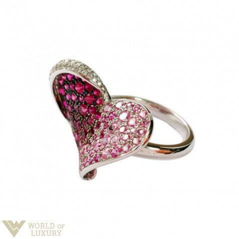Chopard 18k White Gold Pink Sapphire Ruby Diamond Heart Ladies Ring - Premium Luxury Product